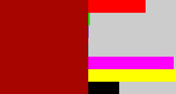 Hex color #a70500 - darkish red