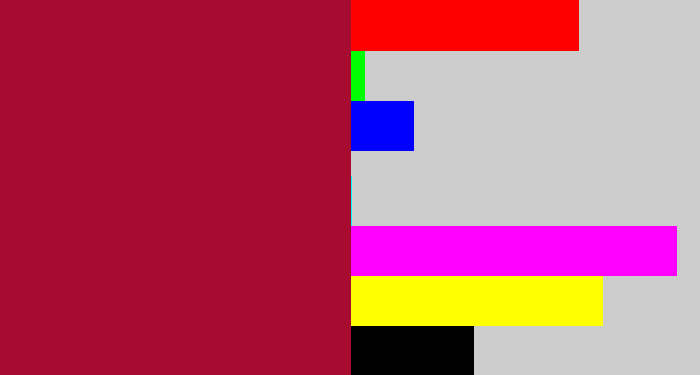 Hex color #a70b2f - rouge