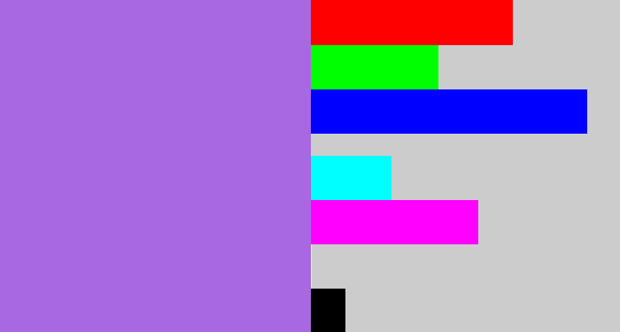 Hex color #a768e2 - lightish purple