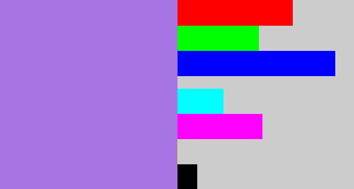 Hex color #a775e3 - light urple