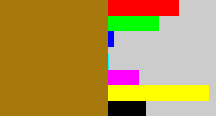Hex color #a7780c - mustard brown