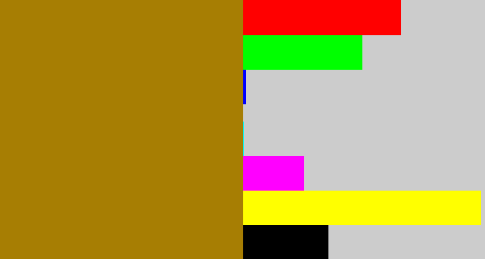 Hex color #a77e03 - mustard brown