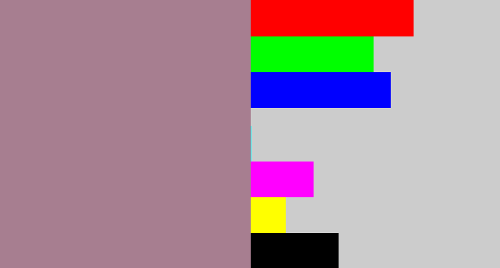 Hex color #a77e90 - purpley grey