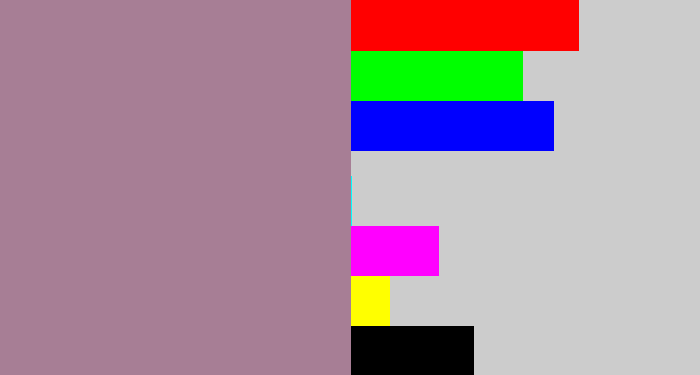 Hex color #a77e95 - purpley grey