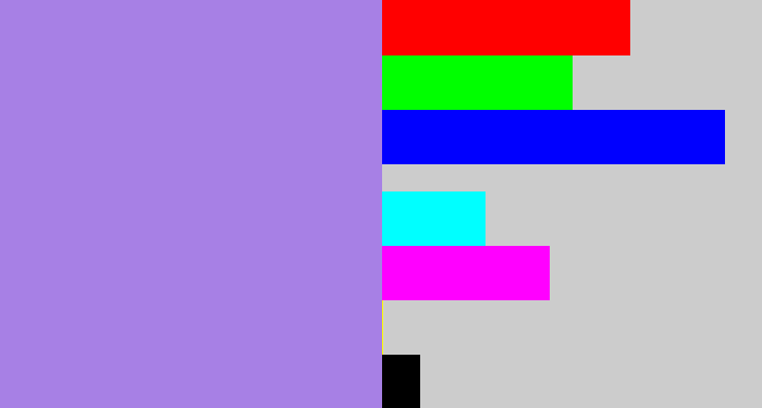 Hex color #a780e5 - light urple
