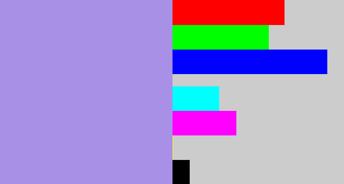 Hex color #a790e5 - pale purple