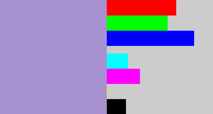 Hex color #a791d1 - pale purple