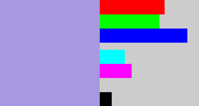 Hex color #a798e0 - pale purple