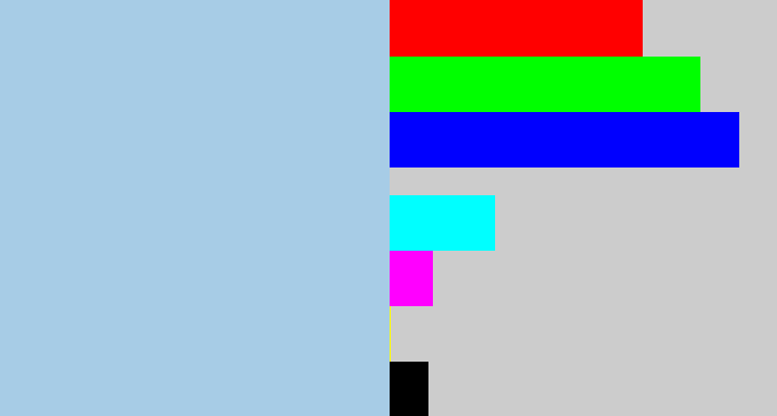 Hex color #a7cce6 - light blue grey