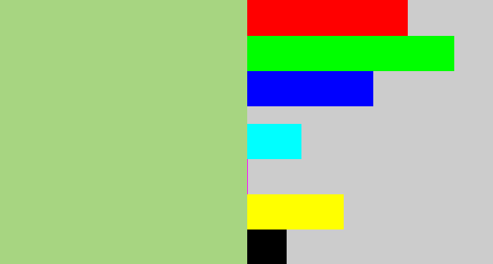 Hex color #a7d581 - pale olive green