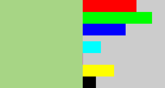 Hex color #a7d585 - pale olive green
