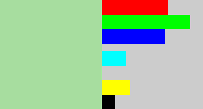 Hex color #a7dd9f - light grey green