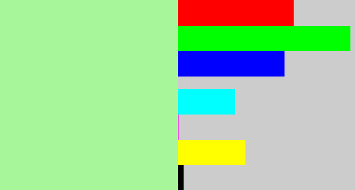 Hex color #a7f79a - pale light green