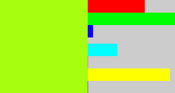 Hex color #a7fe0f - electric lime