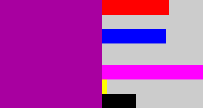 Hex color #a800a0 - barney purple