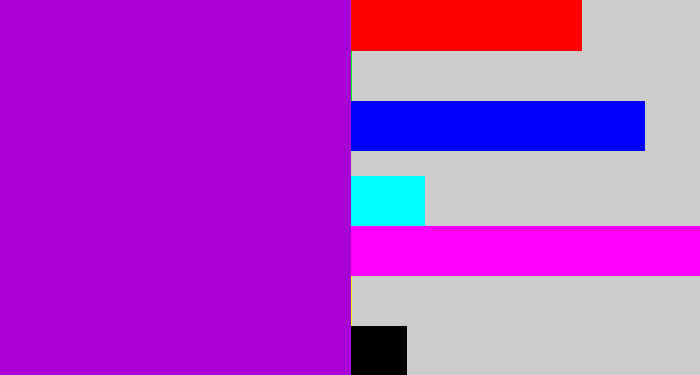 Hex color #a800d5 - vibrant purple