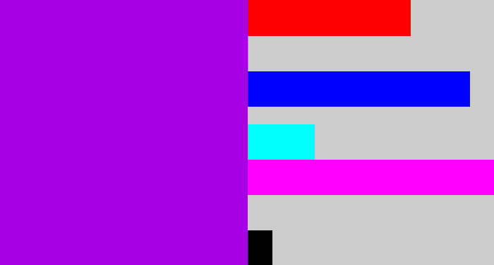 Hex color #a800e5 - vibrant purple