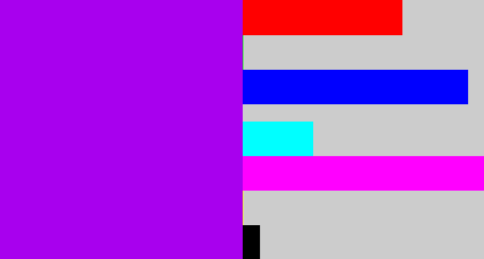 Hex color #a800ee - vibrant purple