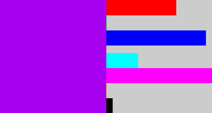 Hex color #a800f0 - bright violet