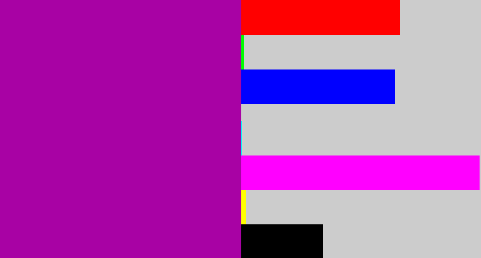Hex color #a802a4 - barney purple