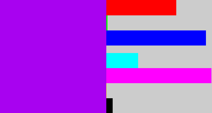 Hex color #a802f0 - bright violet