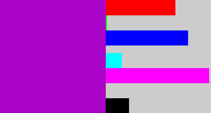 Hex color #a803c6 - vibrant purple
