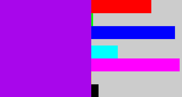 Hex color #a806eb - vibrant purple
