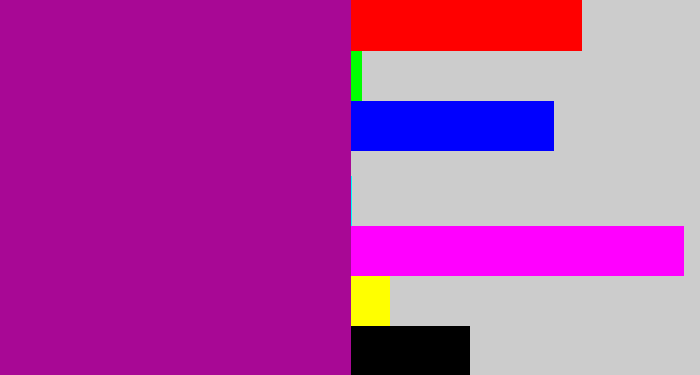 Hex color #a80895 - barney purple