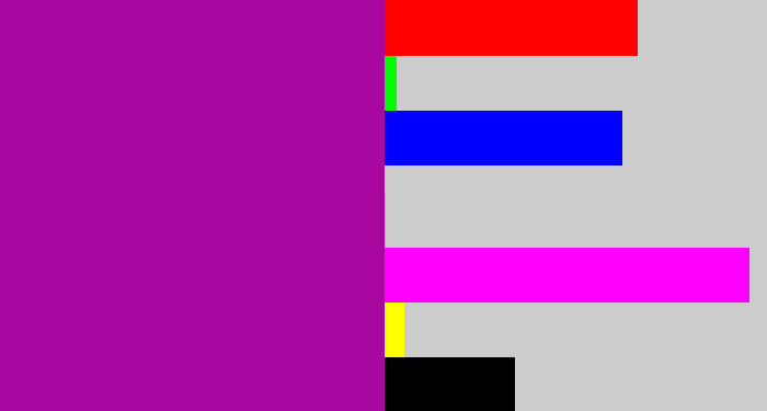 Hex color #a8089f - barney purple