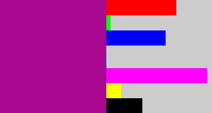 Hex color #a80990 - barney purple