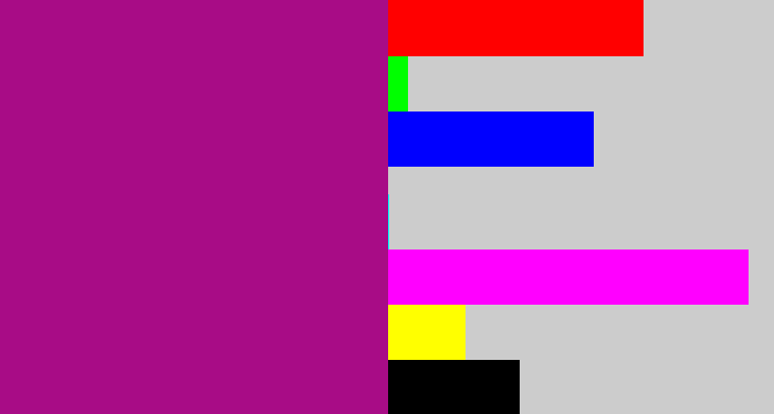 Hex color #a80c86 - barney purple