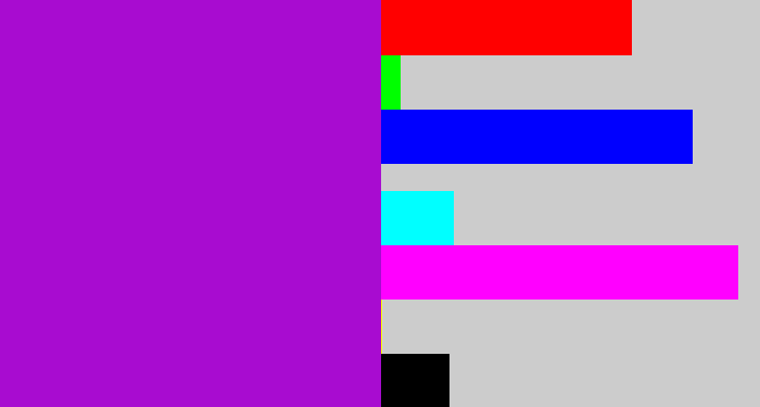 Hex color #a80cd0 - vibrant purple