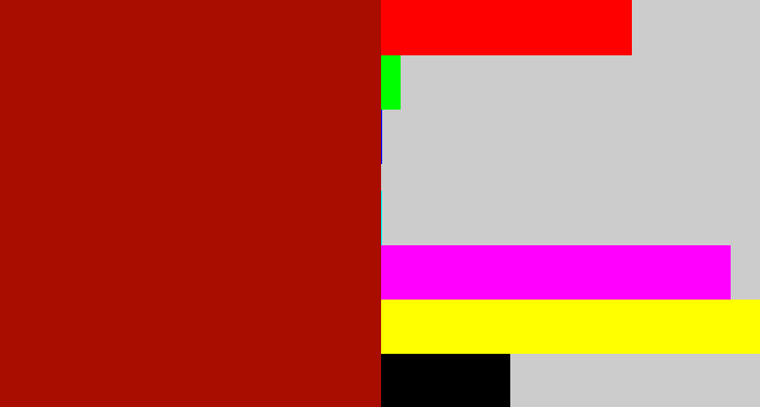 Hex color #a80d00 - darkish red