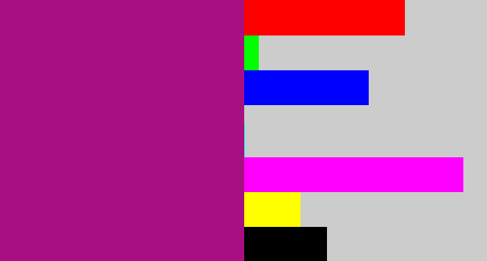 Hex color #a81081 - barney purple