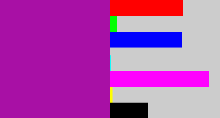 Hex color #a810a5 - barney purple