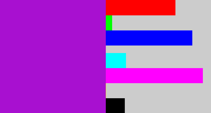 Hex color #a810d0 - vibrant purple