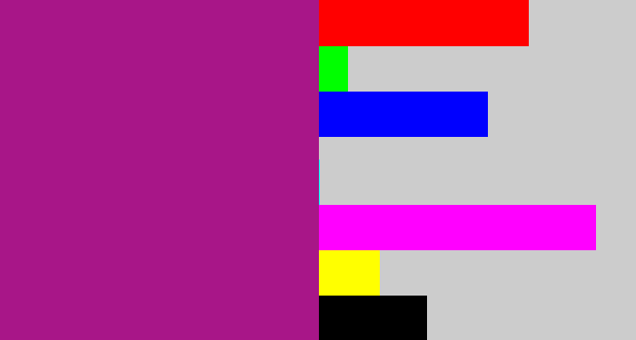 Hex color #a81688 - barney purple