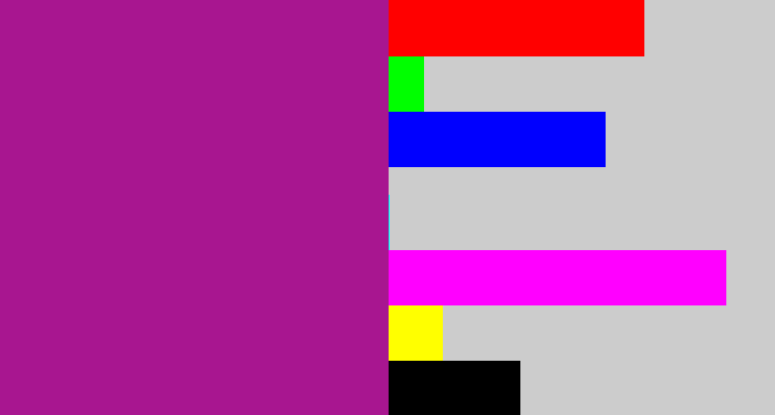 Hex color #a81690 - barney purple