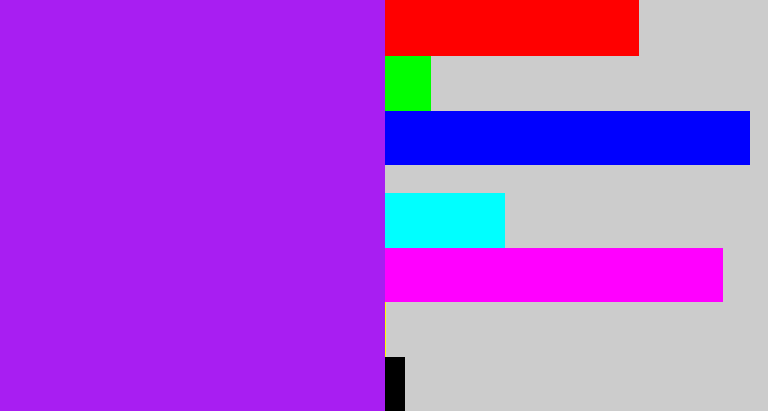 Hex color #a81ef2 - electric purple