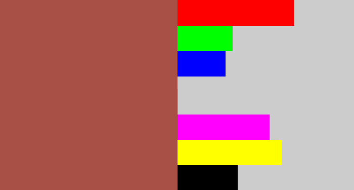 Hex color #a85045 - light maroon