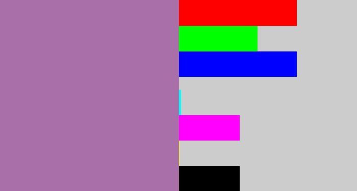Hex color #a86fa9 - soft purple