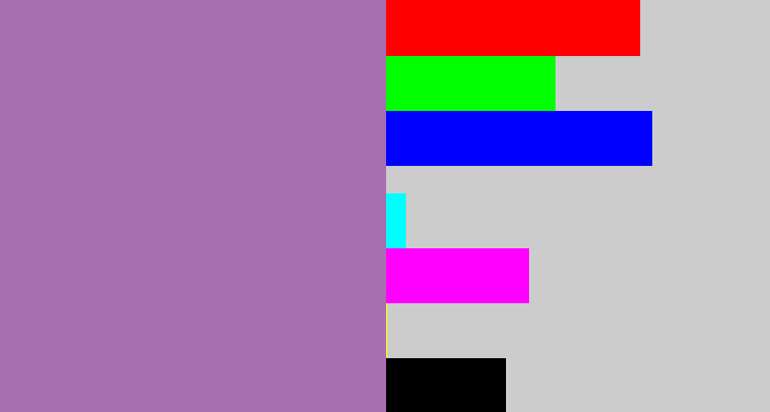 Hex color #a86fb0 - soft purple