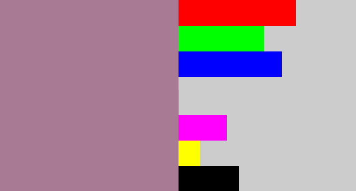 Hex color #a87a94 - purpley grey