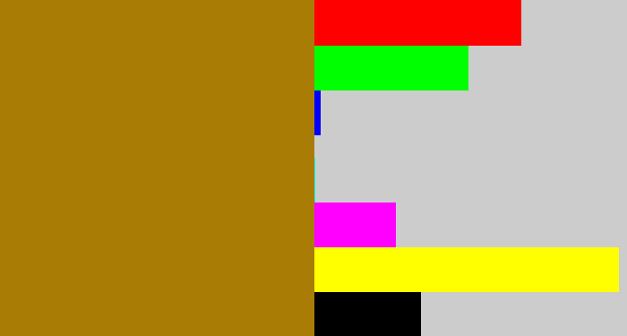 Hex color #a87c05 - mustard brown