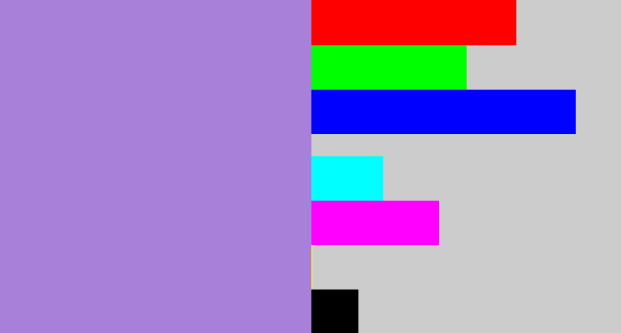 Hex color #a880d9 - pale purple