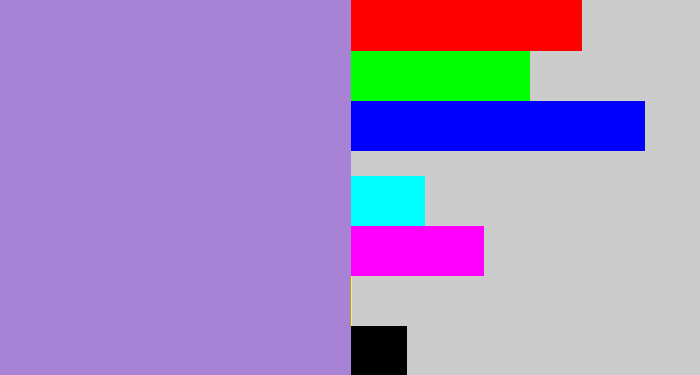Hex color #a883d5 - pale purple