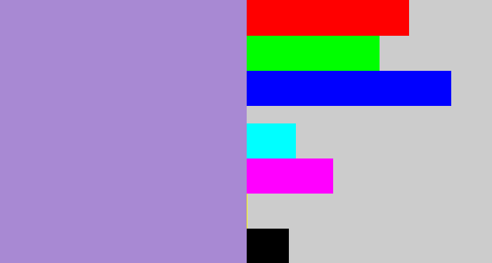 Hex color #a889d3 - pale purple