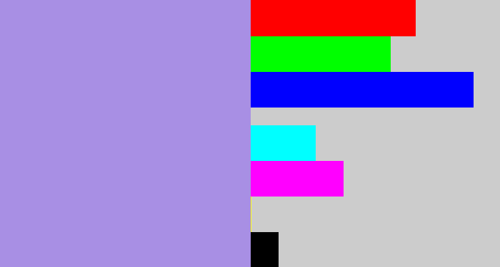 Hex color #a88fe4 - pale purple
