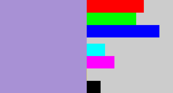 Hex color #a891d5 - pale purple