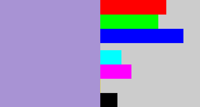 Hex color #a893d4 - pale purple